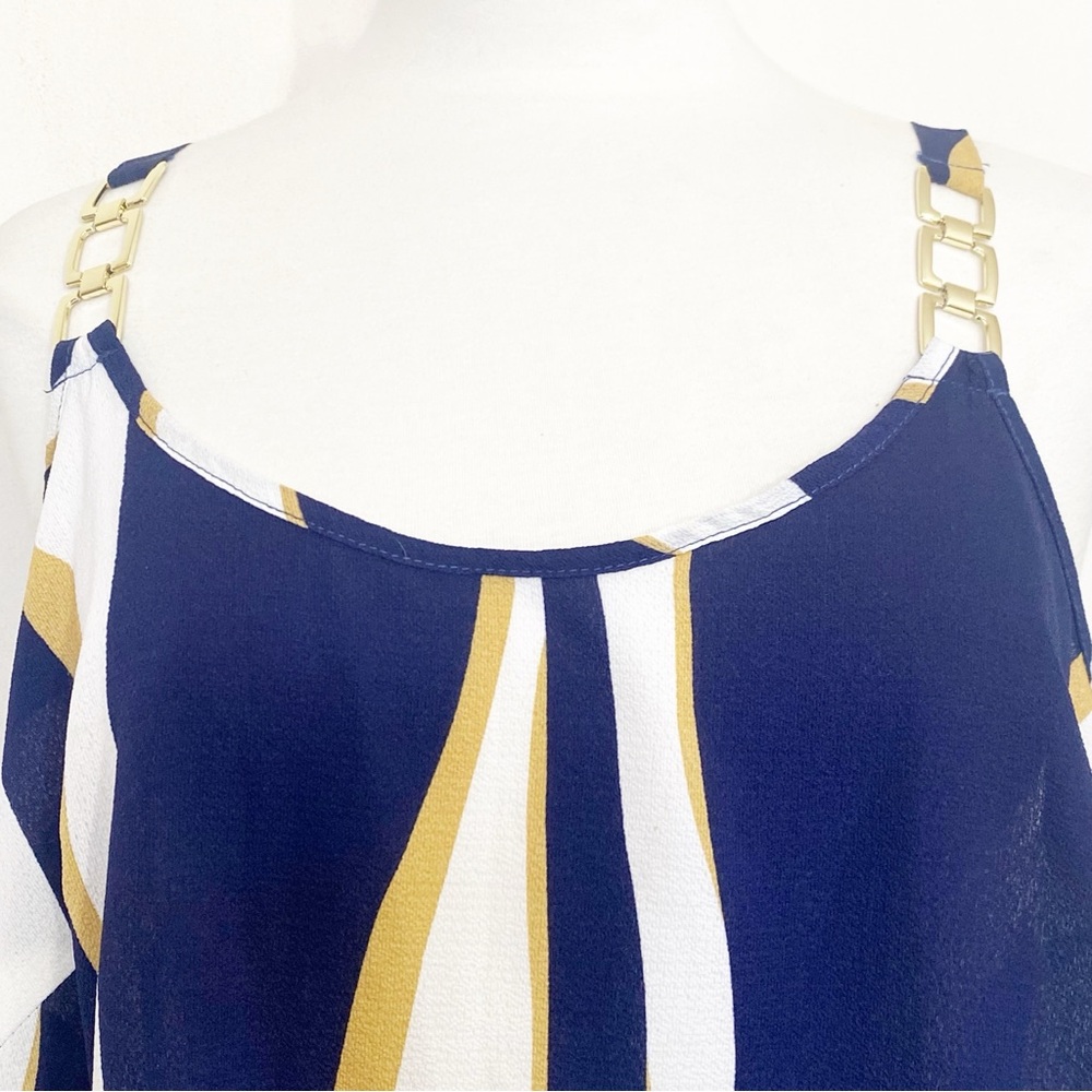 SHEIN Textured Weave Navy and Gold Abstract Stripe Chain Shoulder Women's Top 3X